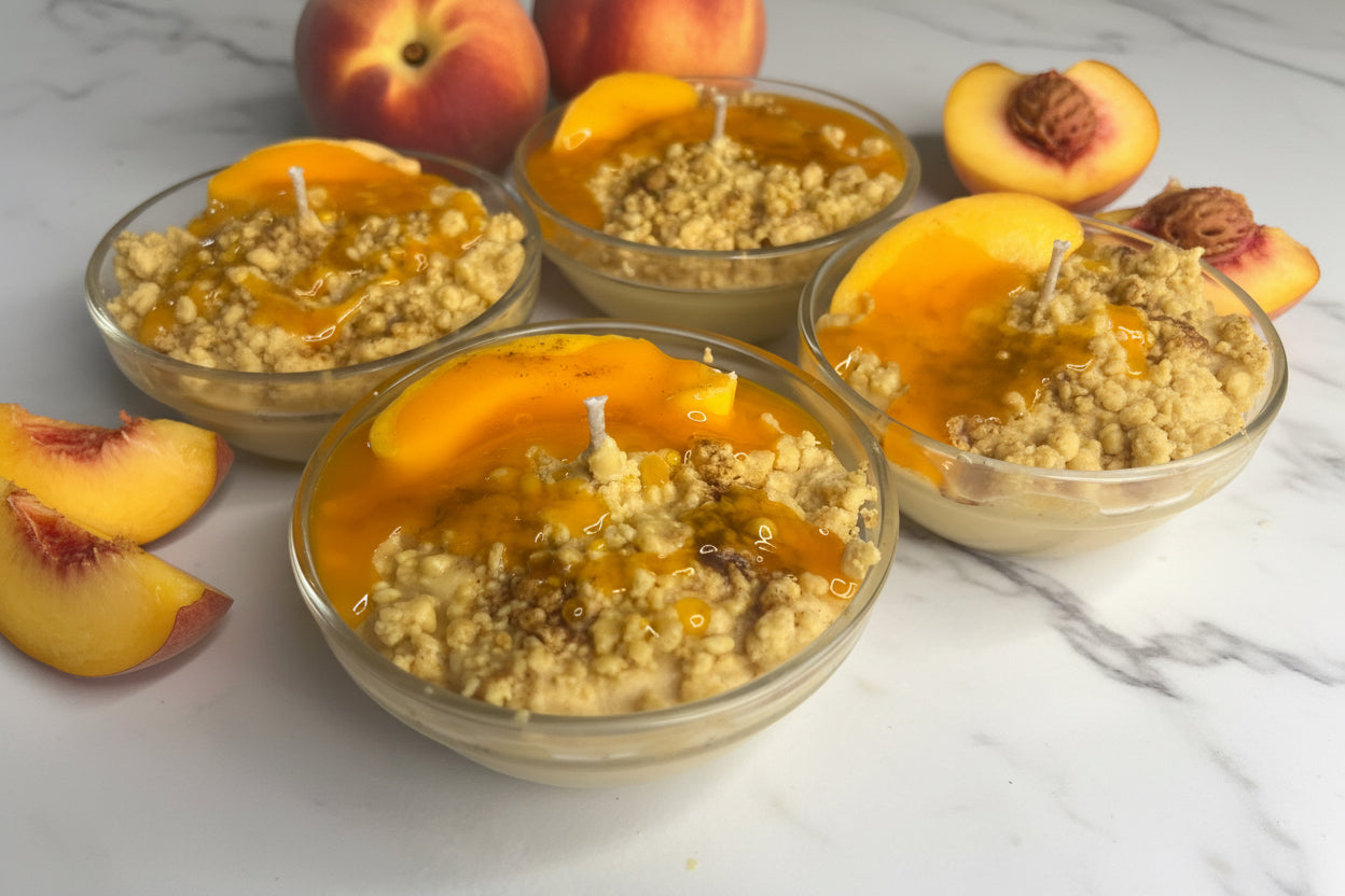 Mini peach cobbler candle