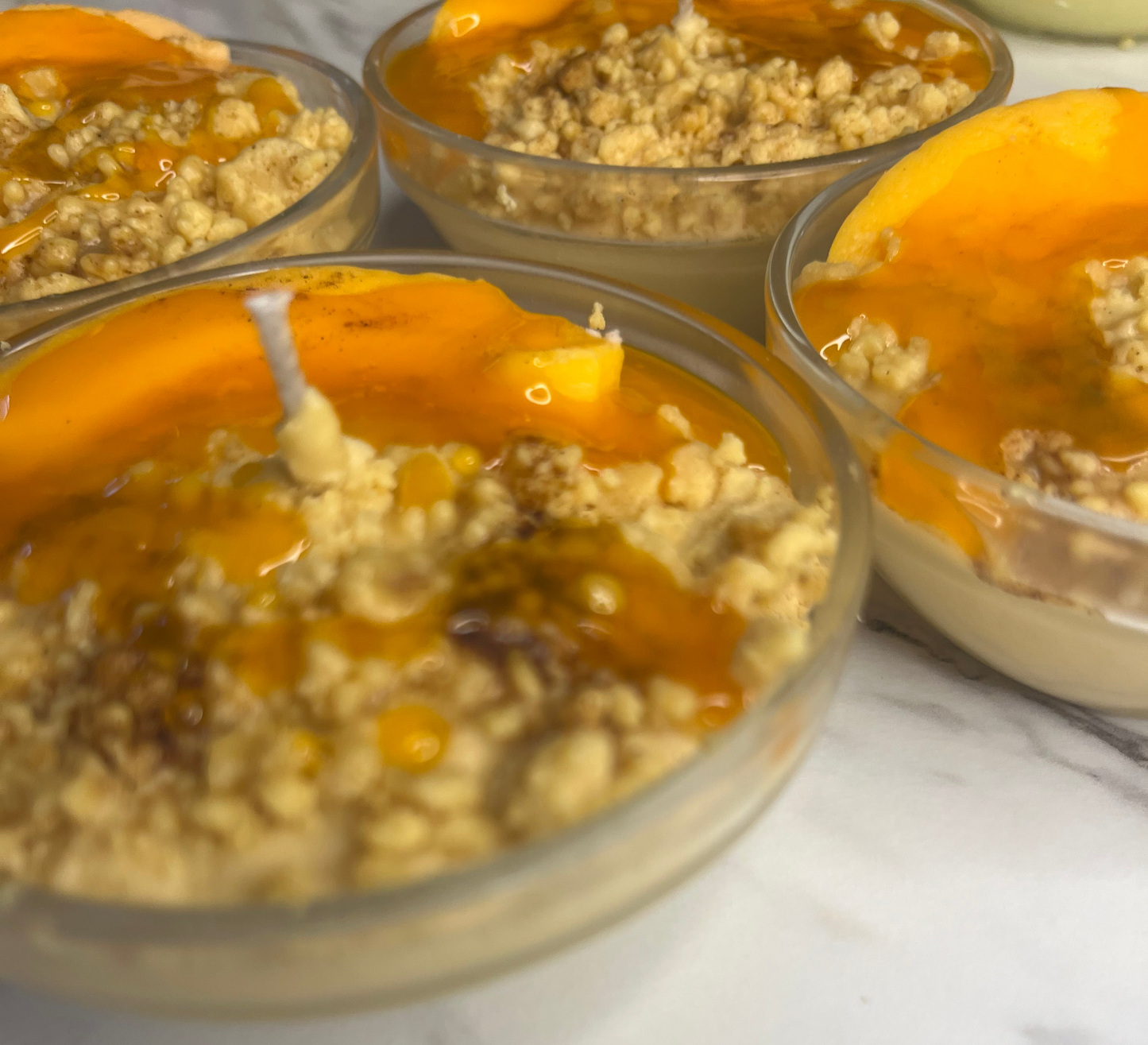 Mini peach cobbler candle