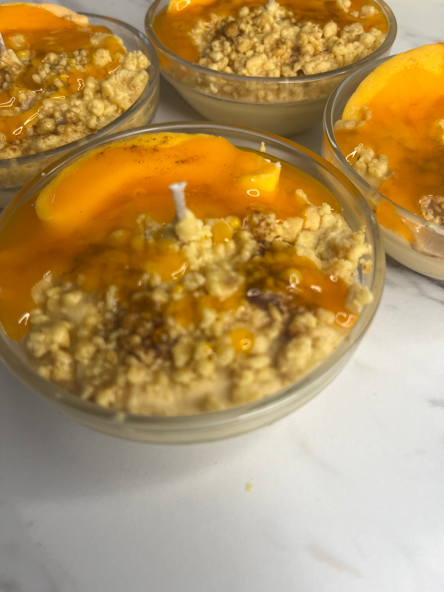 Mini peach cobbler candle