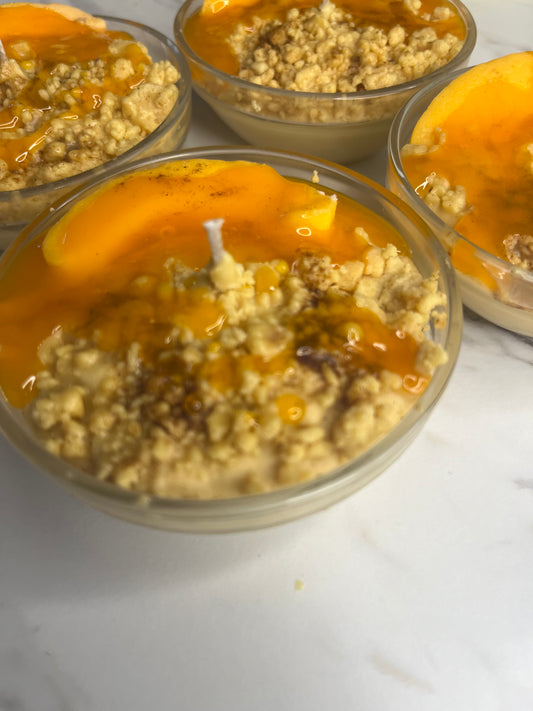 Mini peach cobbler candle