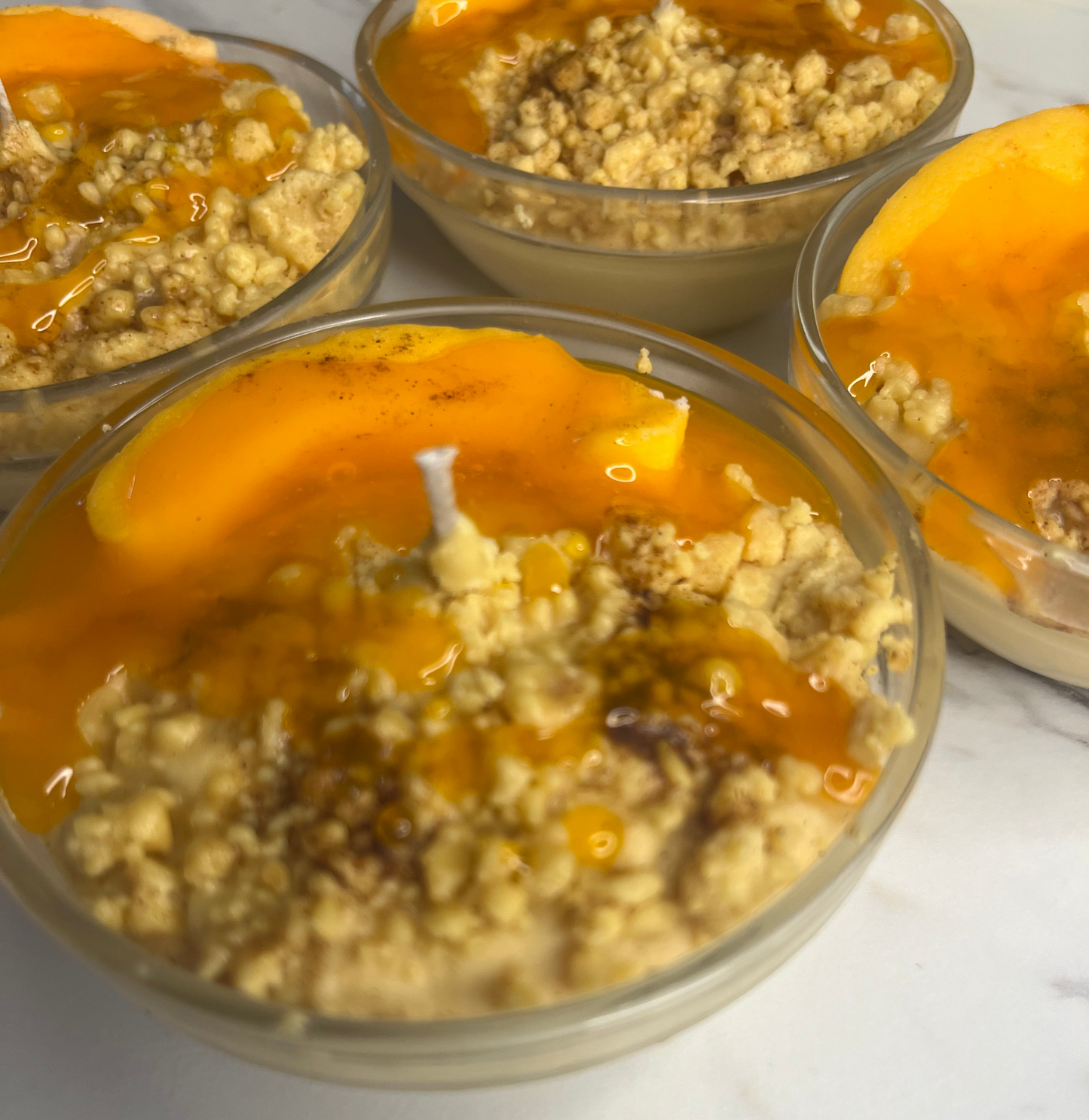 Mini peach cobbler candle